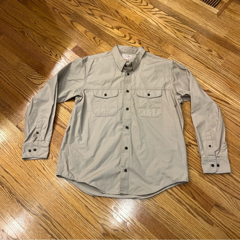 Vintage Filson Shirt Mens XL Khaki Twill Long Sleeve Safari Field Hunting